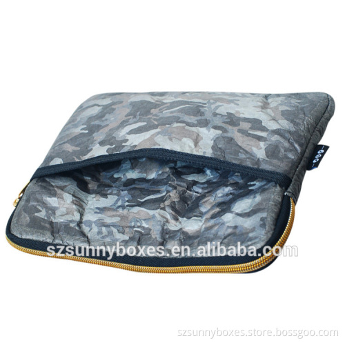 Gray Camo Pattern Tyvek Paper Zipper Portfolio With Pocket For iPad & Tablets 10"